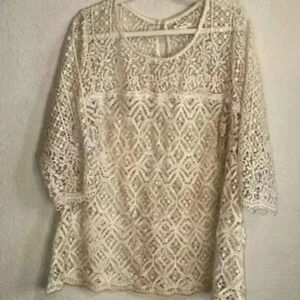 Crochet Open Knit Ivory Lace‎ Top